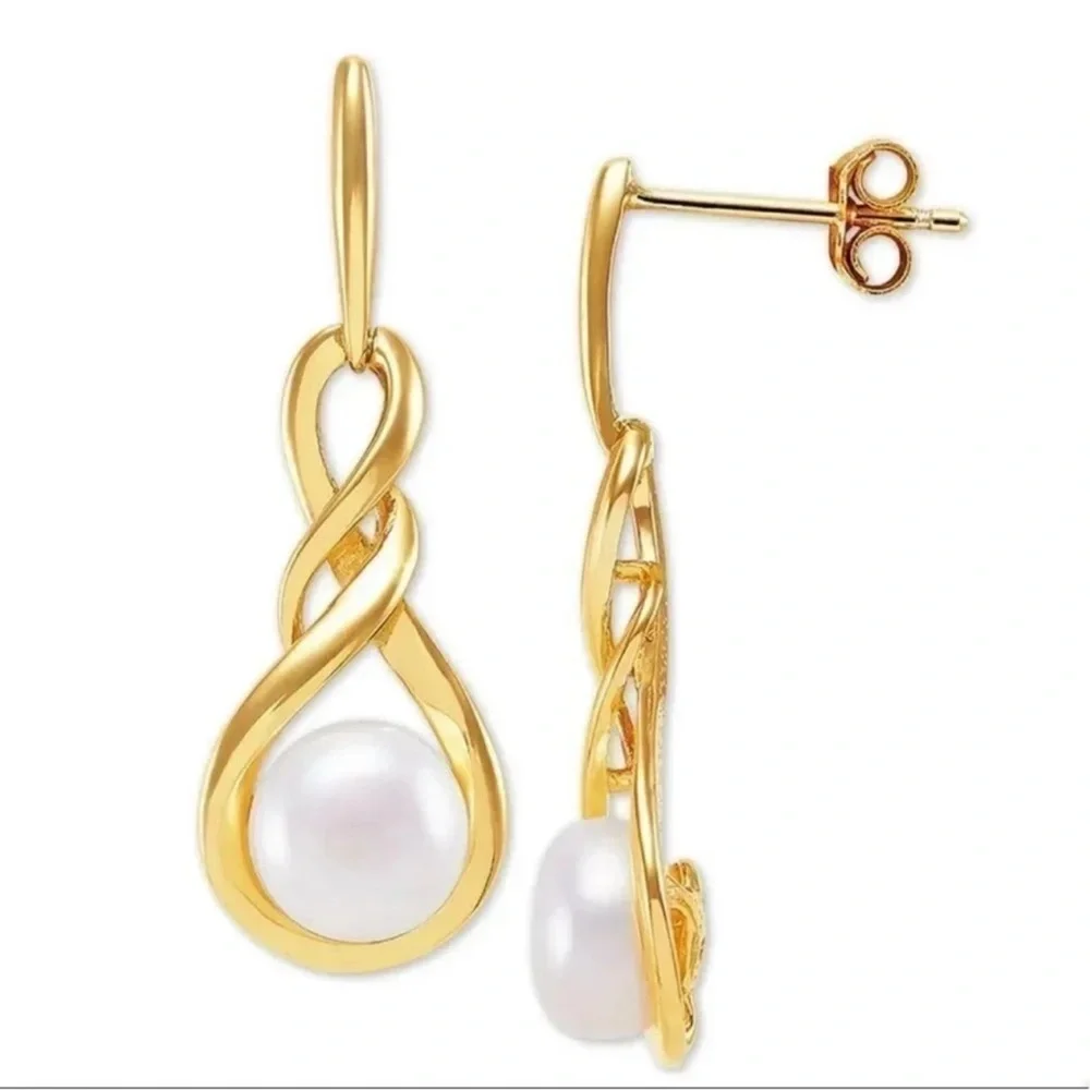 Giani Bernini 18K Gold Plated Sterling Silver Freshwater Pearl(7mm) Earrings - Picture 2 of 3